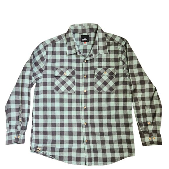 SPACECRAFT Mount Elden Men's Flannel SZ XL Plaid Teal Outdoor Grunge Gorpcore - Picture 2 of 11